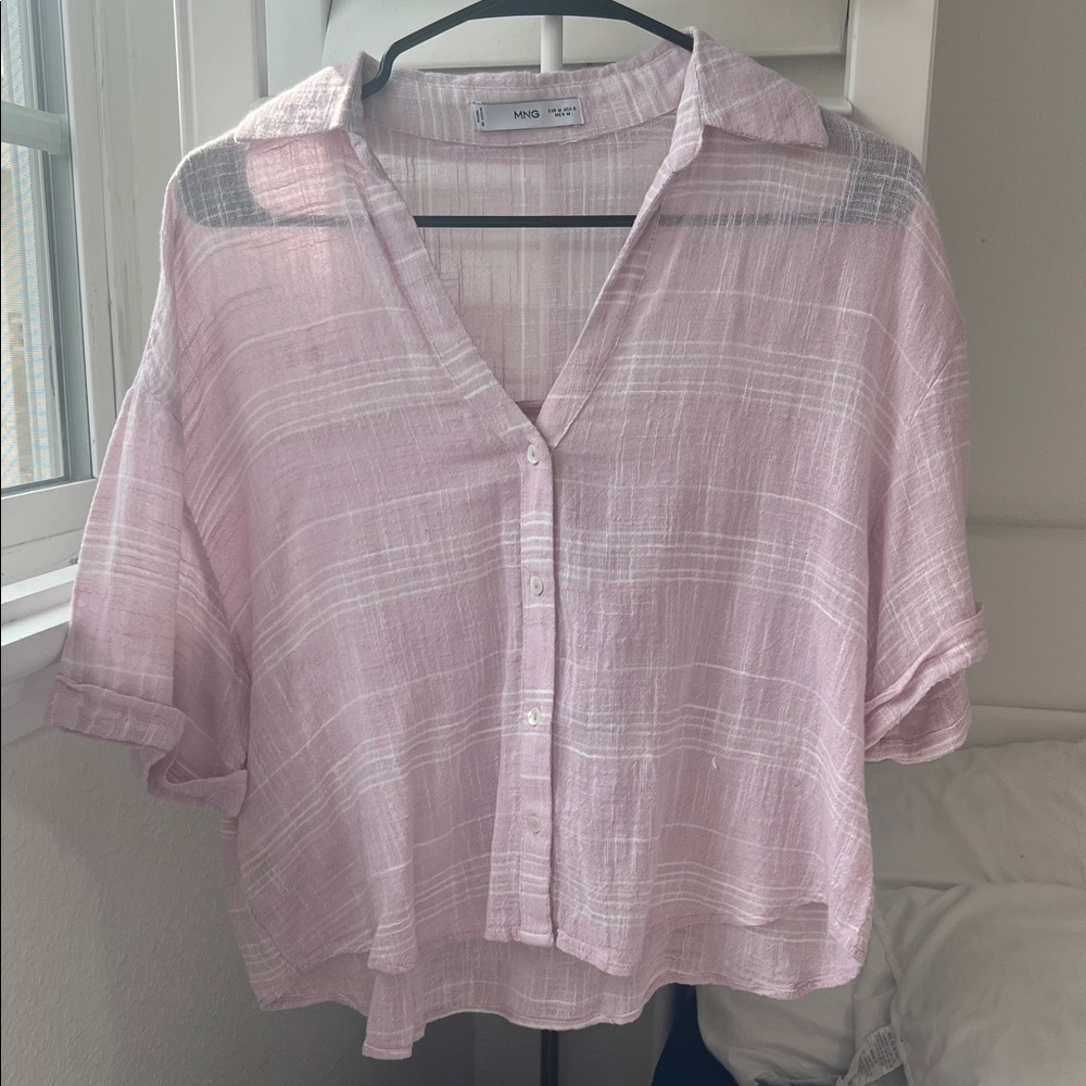 Who What Wear Lavender Checkered Button-Down Blouse